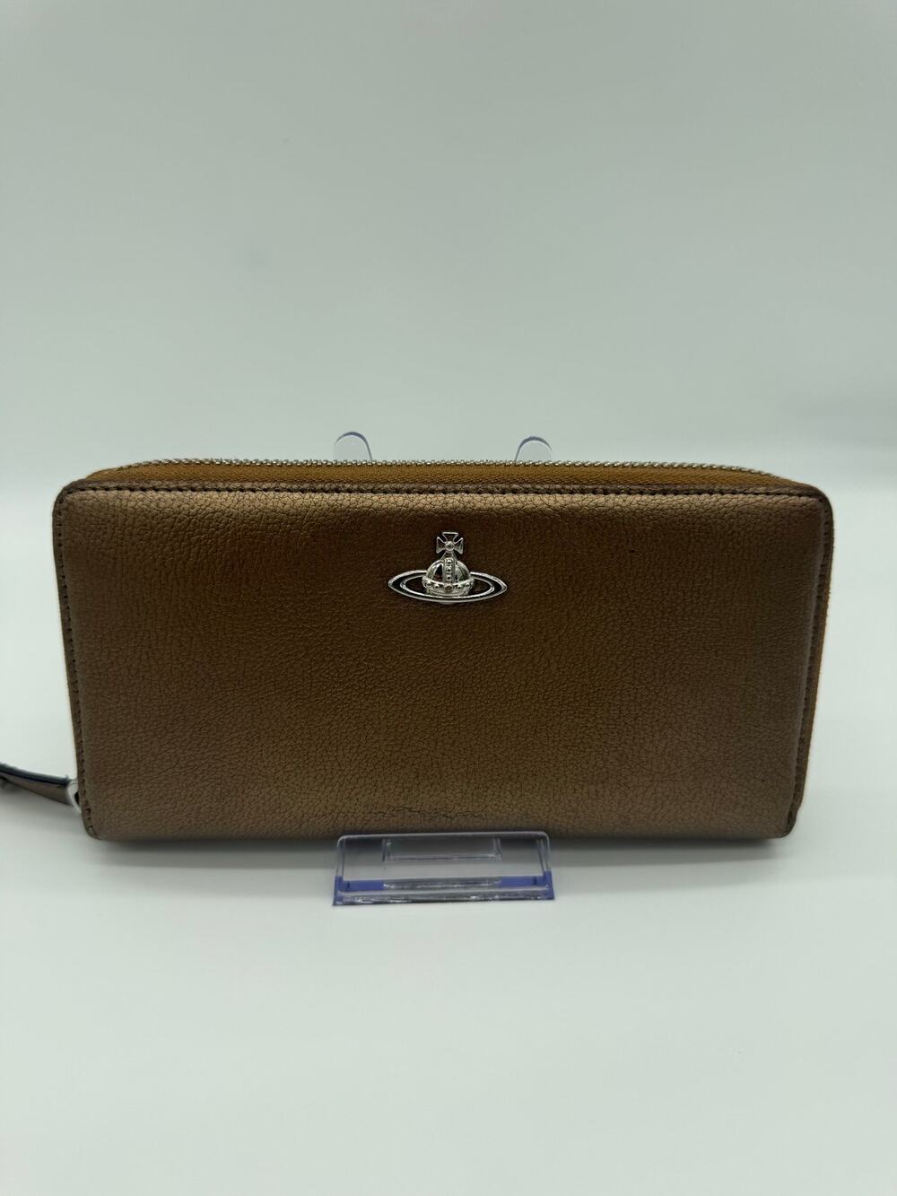 Vivienne Westwood Metallic Bronze Leather Zip Around Long Wallet Silver Orb